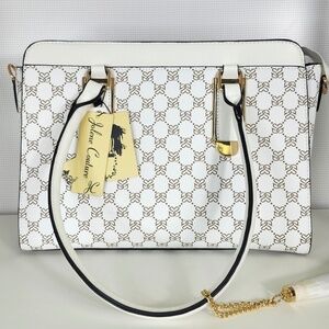 Jolene Couture White Monogram Tote Bag | NWT | Zip Top | Gold Hardware